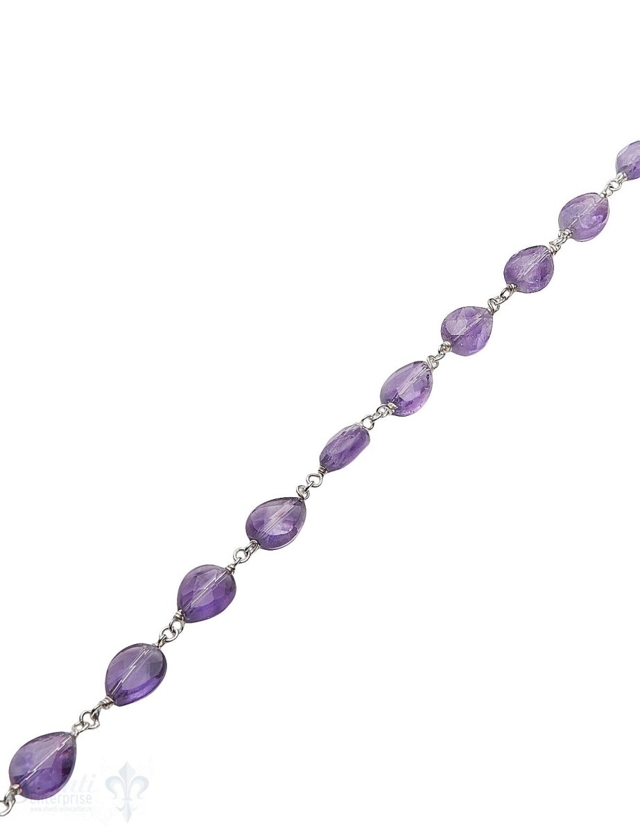 Rosenkranzkette Amethyst violett 9x7 mm Tropfen fl ach facettiert Silber Abschnittlänge wird angepasst per cm - Shanti Enterprise AG