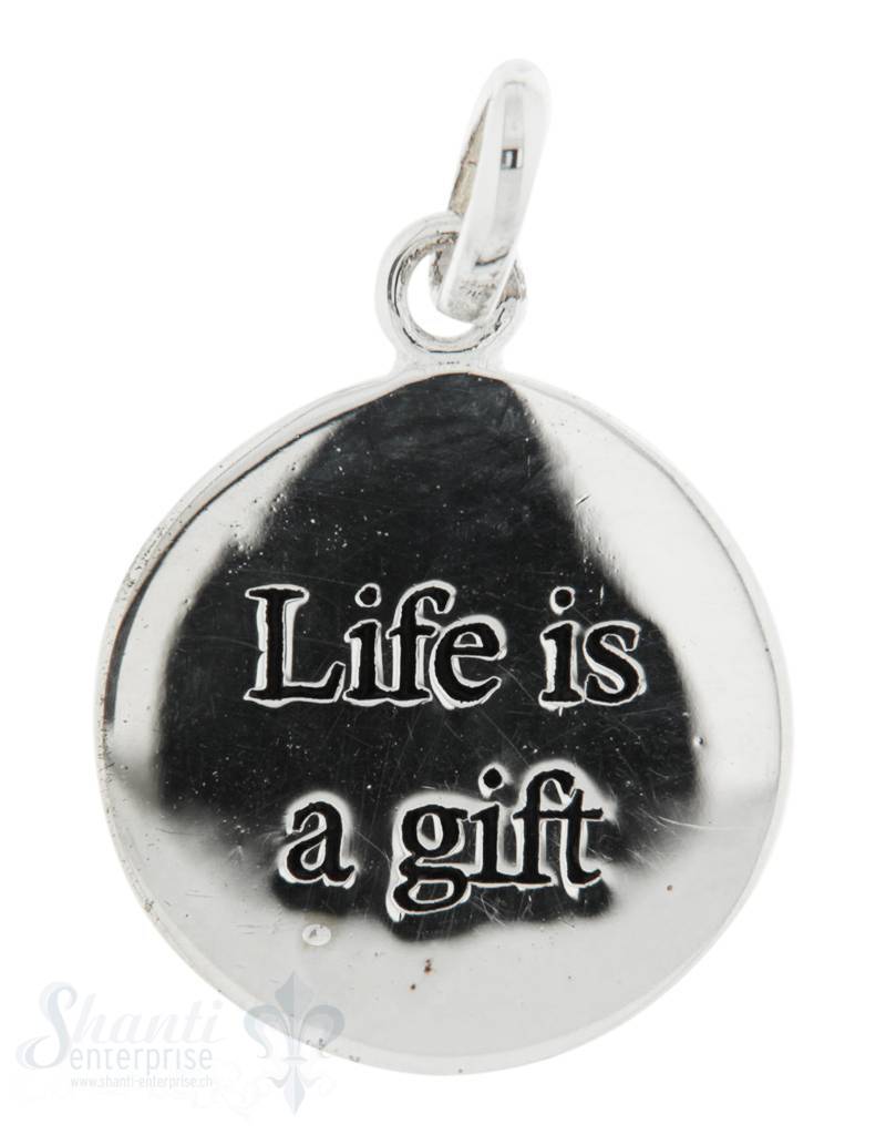 Si-Anhänger: Life is a gift Plaquette mit Text D: 16mm Dicke: 0.85mm - Shanti Enterprise AG