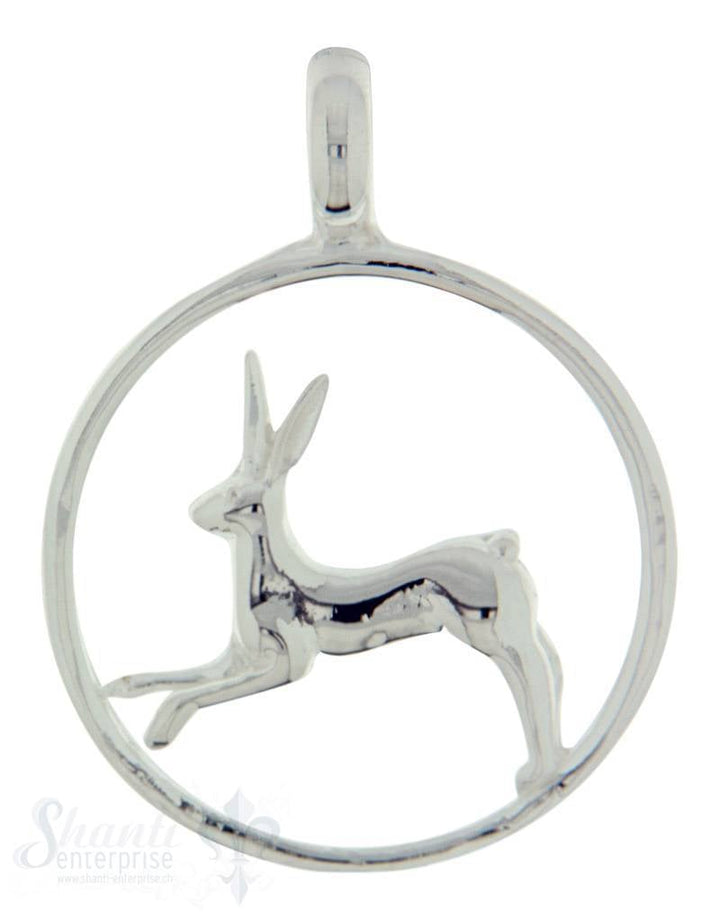 Silbertier: springender Hase im Reif poliert 28 mm Dicke:3mm - Shanti Enterprise AG