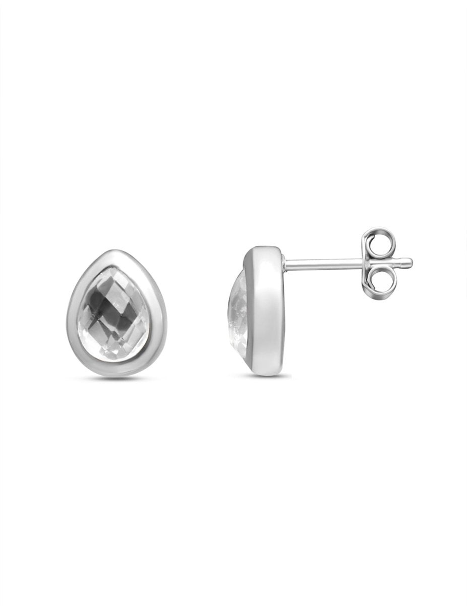 Tropfen Ohrstecker: Fassettierter Stein in poliertem Silber 925, Masse 9 x 11 mm - Shanti Enterprise AG