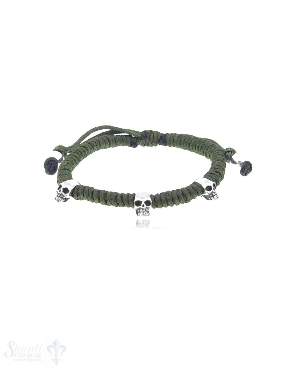 Viskose Armband mit 3 Totenköpfen Silber 5.5 mm breit verstellbar - Shanti Enterprise AG