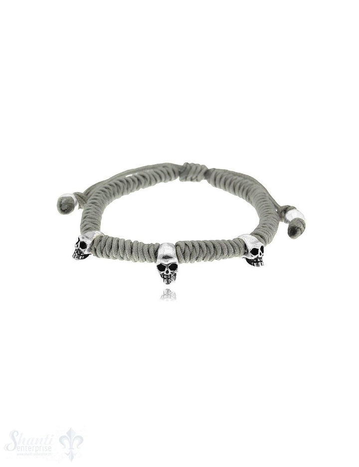 Viskose Armband mit 3 Totenköpfen Silber 5.5 mm breit verstellbar - Shanti Enterprise AG