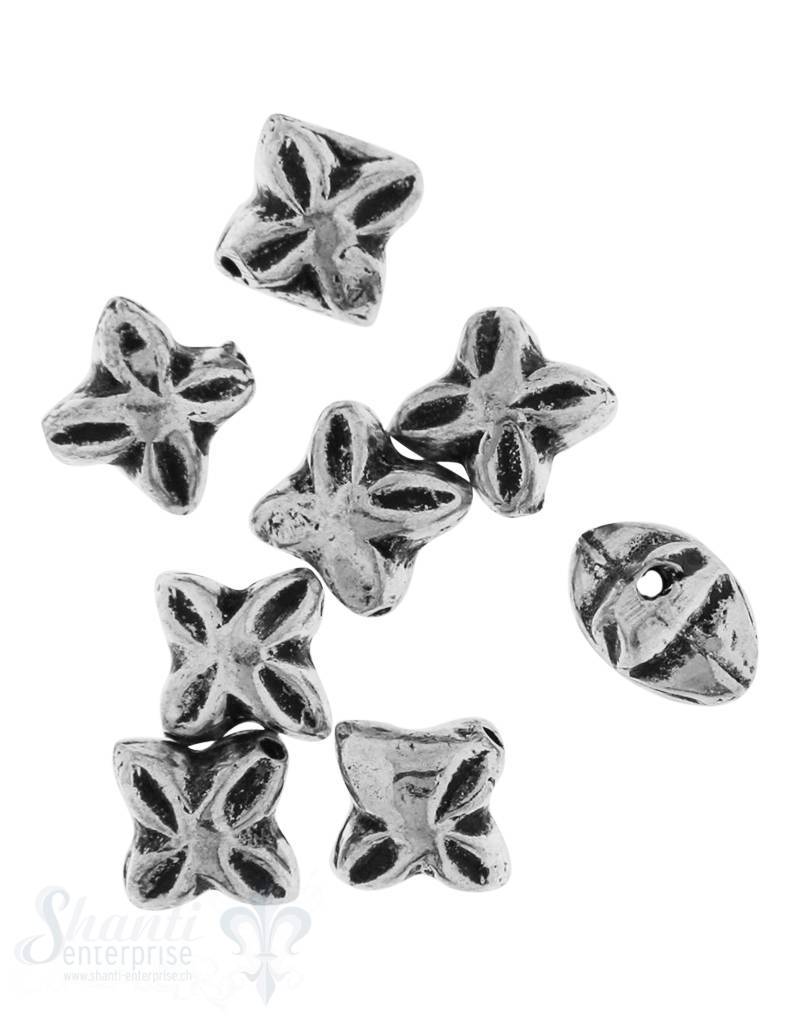 Zwischenteil Silber Blume geschwärzt 4-blättrig 6 mm Dicke 4 mm Loch 0.6 mm 1 Pack = 14 Stk. ca. 3 g - Shanti Enterprise AG