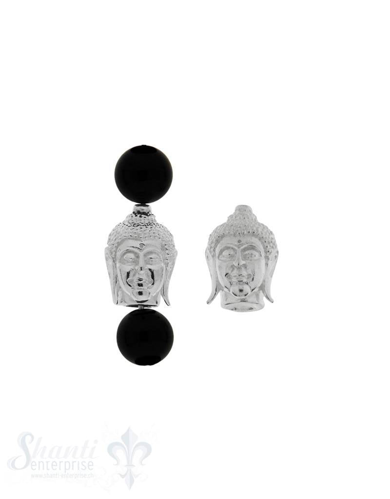 Zwischenteil Silber Buddhakopf 14x10 mm hell Haare gepunktet Loch 0.8 mm längs - Shanti Enterprise AG