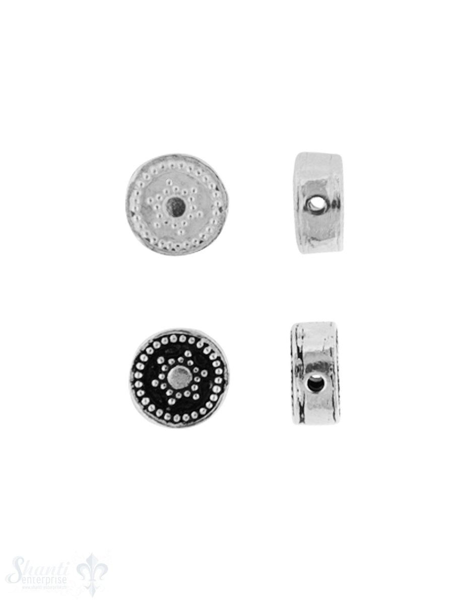 Zwischenteil Silber Rondelle mit Blume Stern 8 mm Dicke 4.2 mm Loch 1.3 mm Pack = 3 Stk. - Shanti Enterprise AG